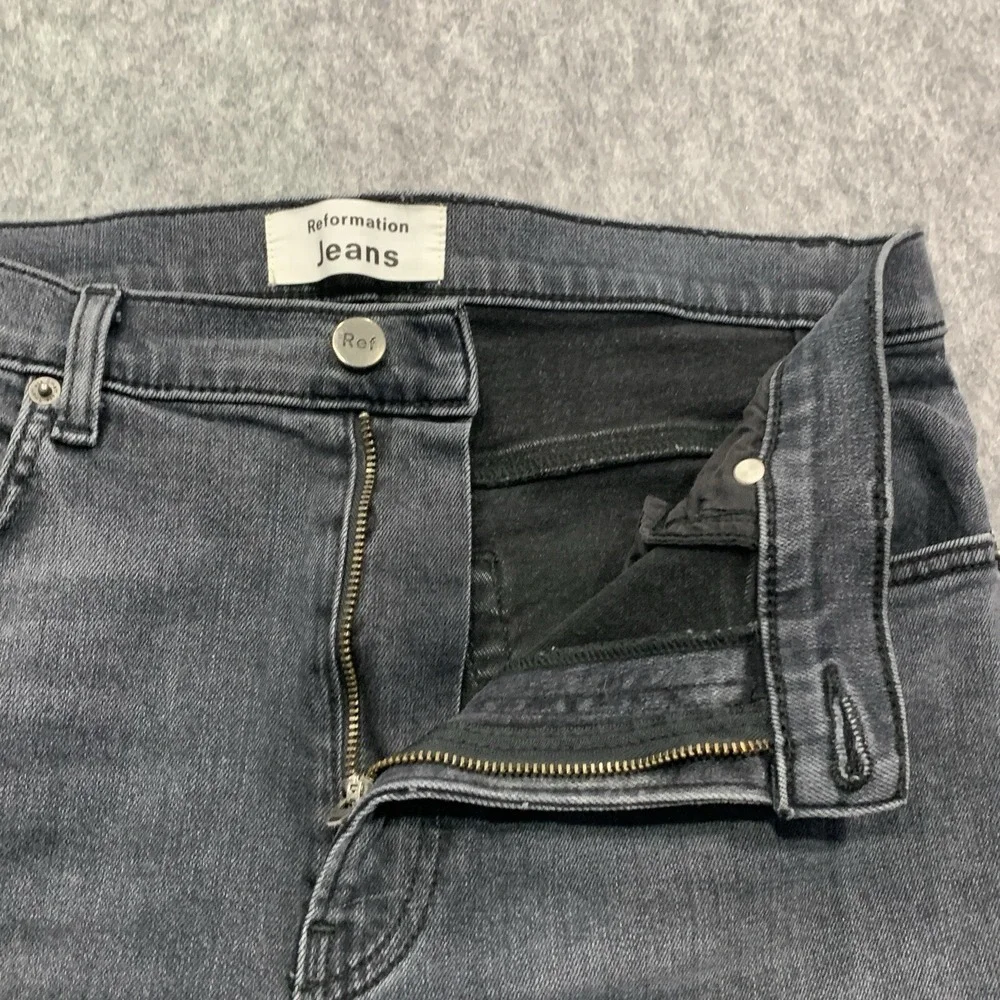 Reformation Jessie High Crop Boot Jeans Redondo Wash Black Frayed Hem - Size 30